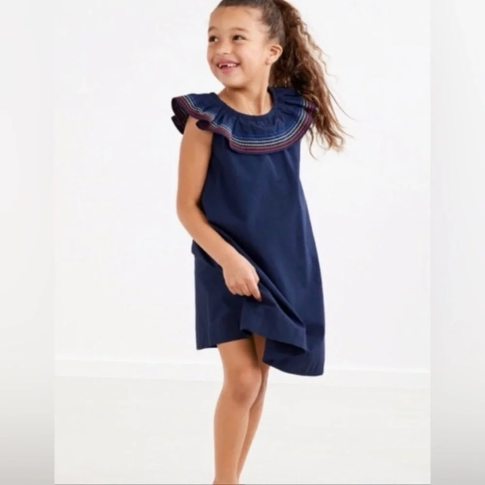 Hanna Andersson Rainbow Ruffle Sleeveless Blue Dress Size 90cm 3T